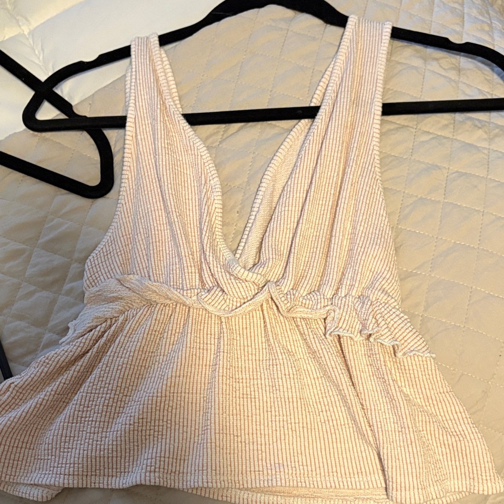 Caution To The Wind Beige Striped Tank Top